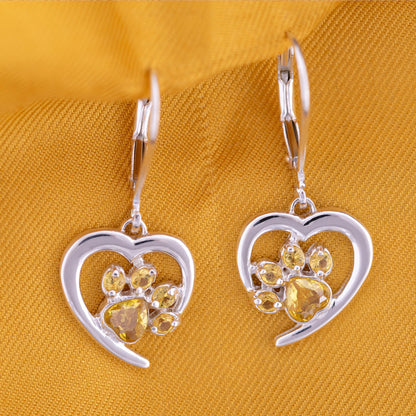 Always in My Heart Sterling Birthstone Paw Print Earrings