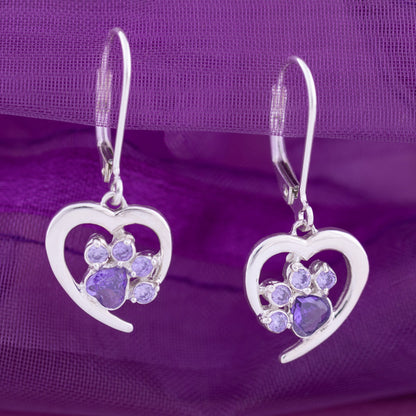 Always in My Heart Sterling Birthstone Paw Print Earrings