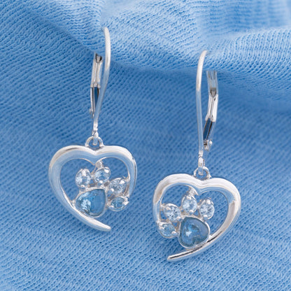 Always in My Heart Sterling Birthstone Paw Print Earrings