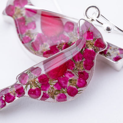 Real Flowers & Sterling Cardinal Earrings