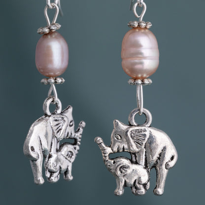 Sweet Elephants Dangling Earrings & Stones