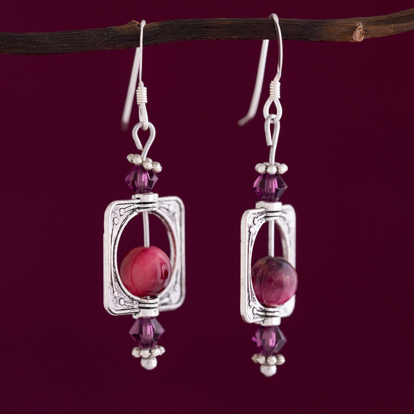 Square & Amethyst Bead Earrings