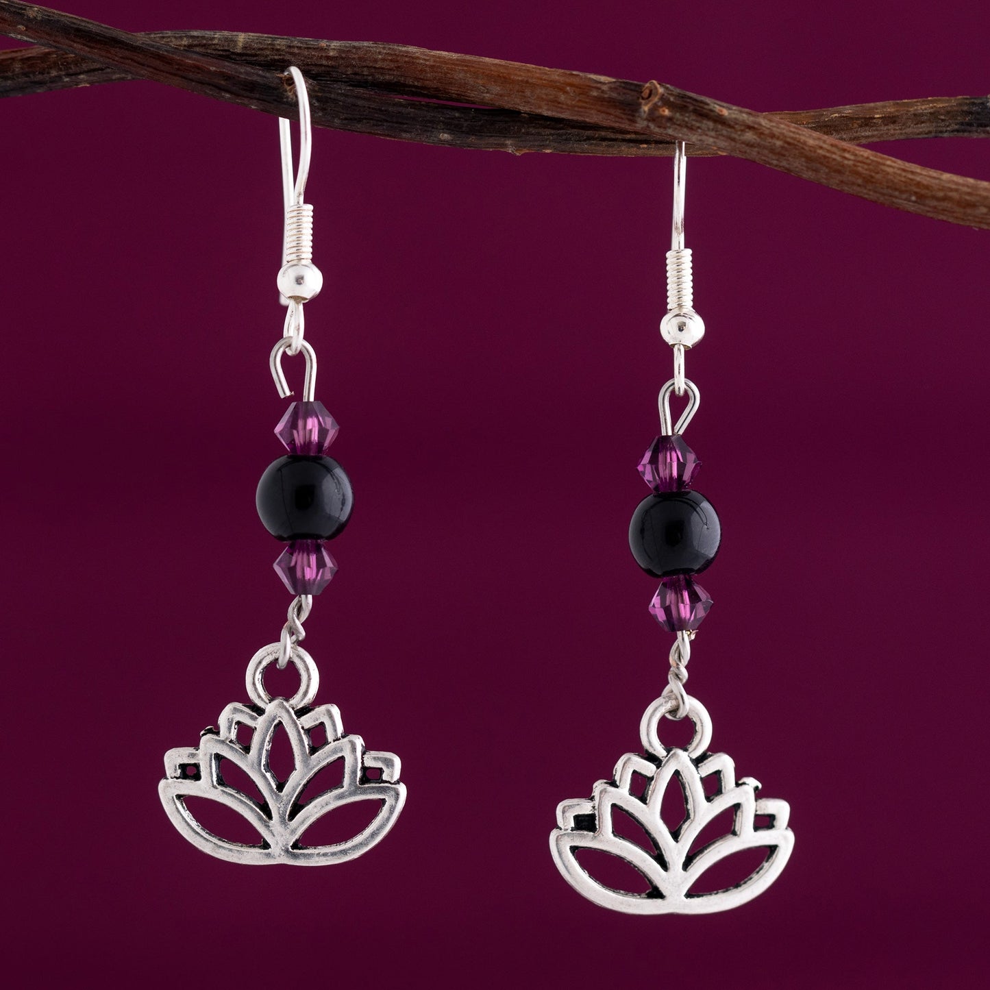 Lotus & Amethyst Bead Earrings