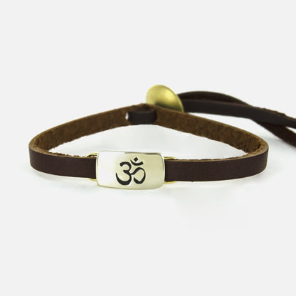 Om Symbol Mixed Metal & Leather Bracelet