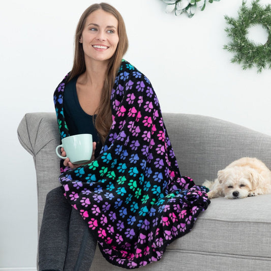 Super Cozy™ Fleece Paw Print Throw Blanket