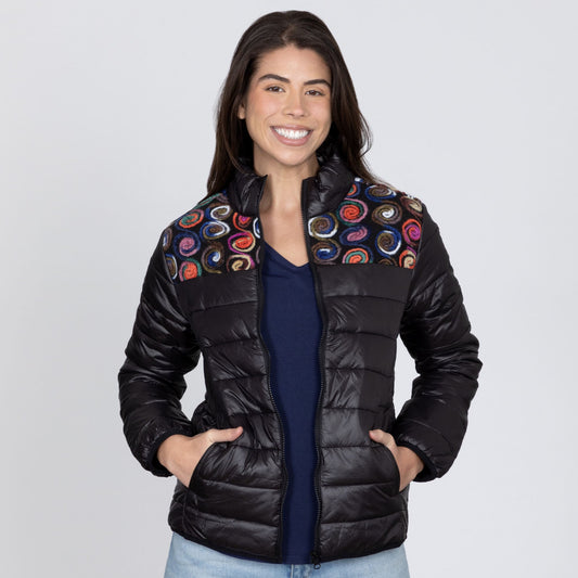 Mixed Fabric Embroidery Insulated Jacket