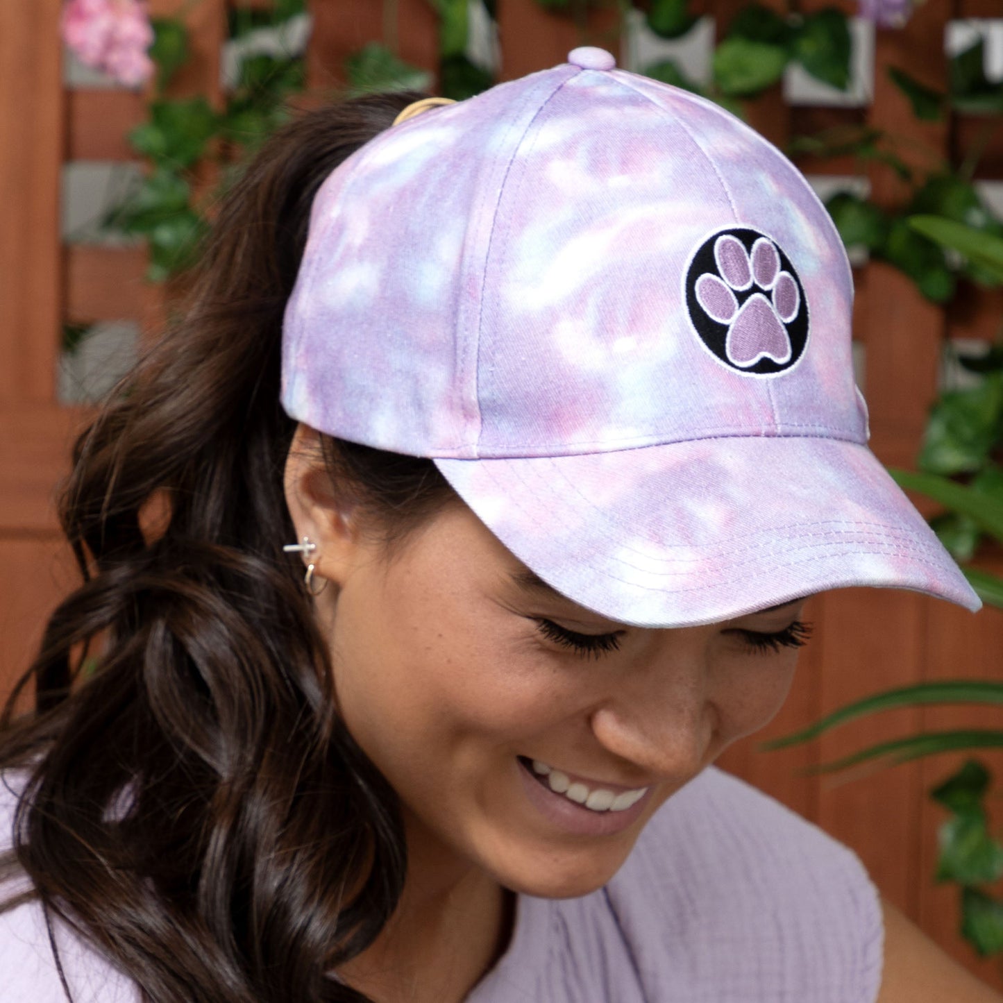 Paw Print Tie-Dye Ponytail Hat