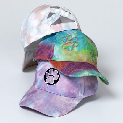 Paw Print Tie-Dye Ponytail Hat