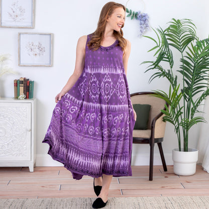 Purple Tie-Dye & Dots Sleeveless Dress