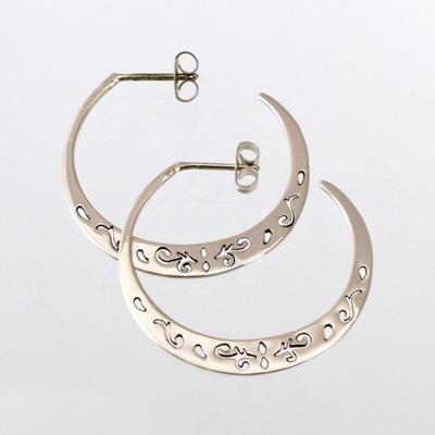 Medium w/Cutout Swirls Sterling Silver Post Hoop Earring