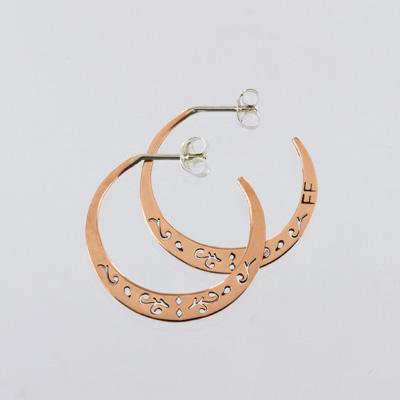 Small w/Cutout Swirls Sterling & Copper Post Hoop Earring