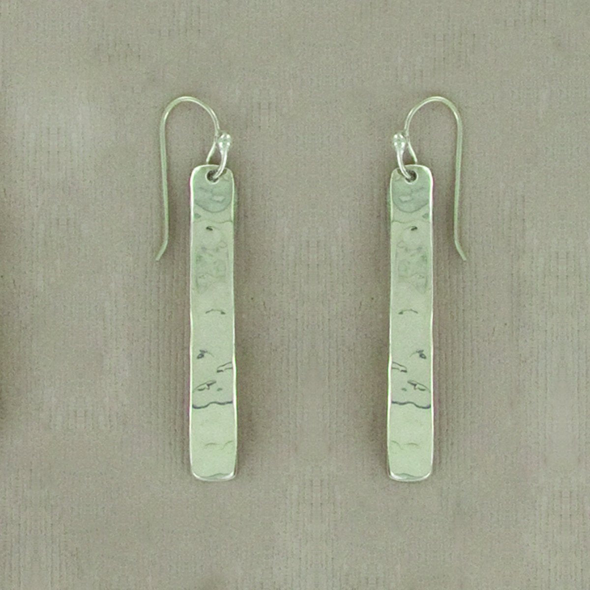 Hammered Long Rectangle Sterling Silver Wire Earring