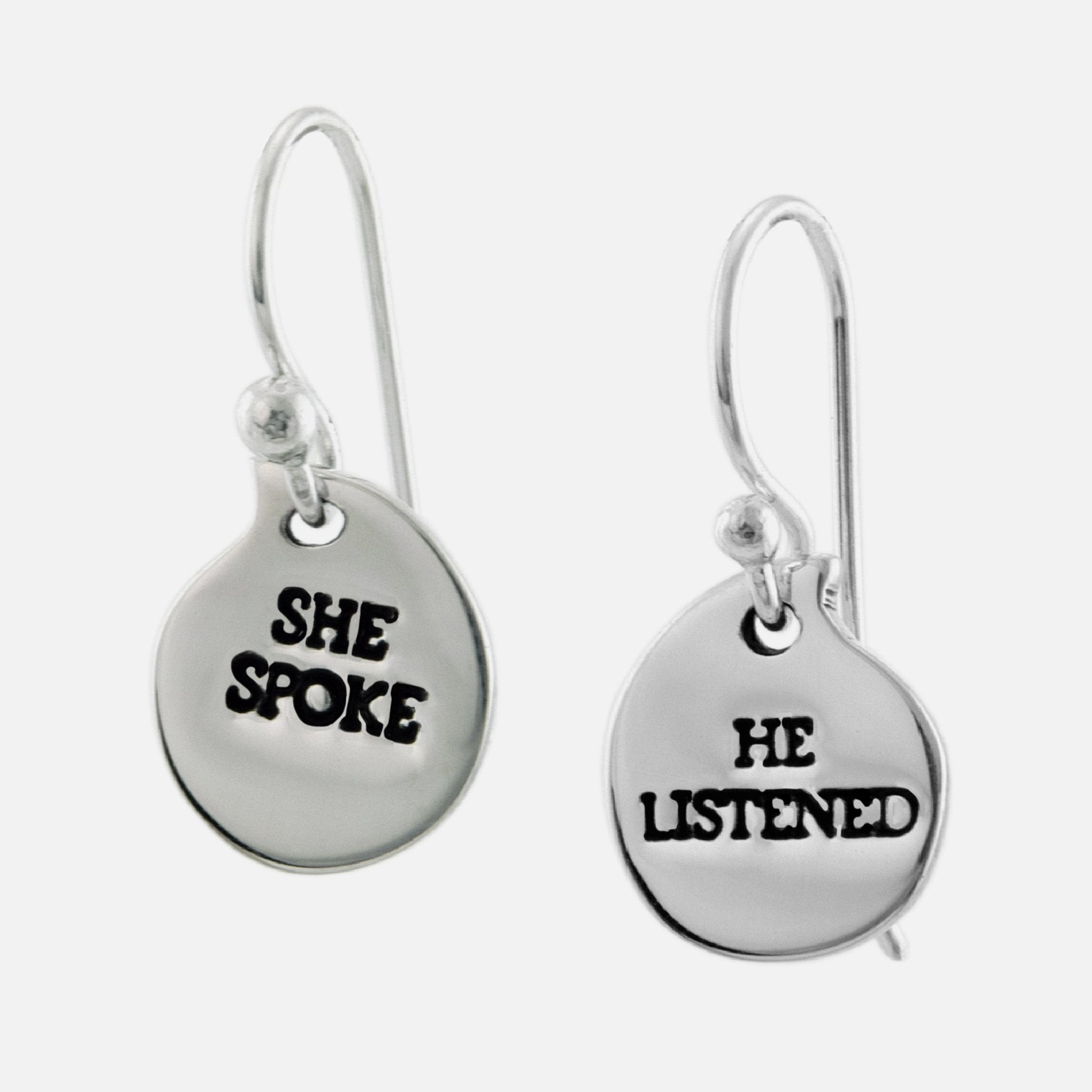 She Spoke He Listened Sterling Silver Wire Earring