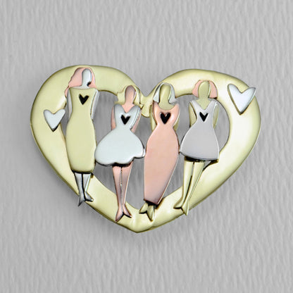 Sisters Forever Love Heart Mixed Metal Pin