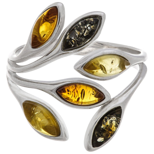 Amber Multicolor Leaves & Sterling Ring