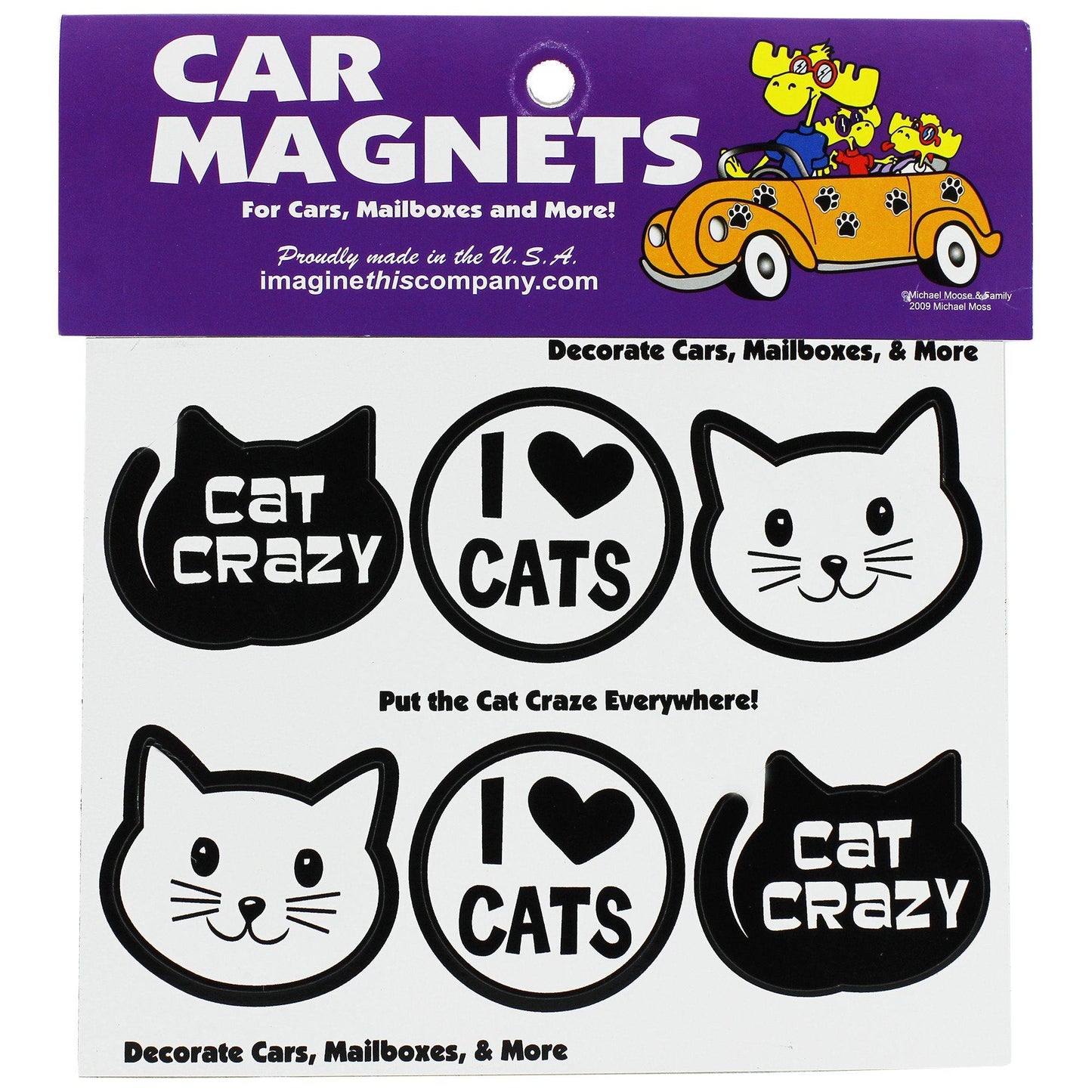 Cat Crazy Mini Car Magnets - Set of 6