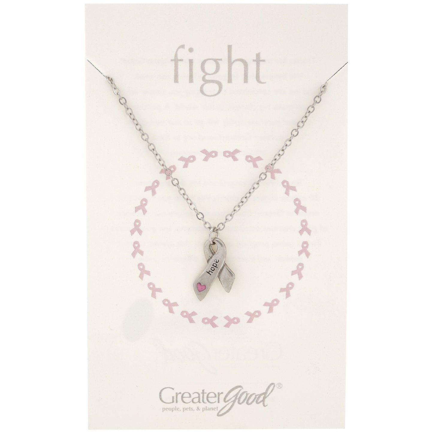 Heart & Hope Ribbon Pewter Necklace