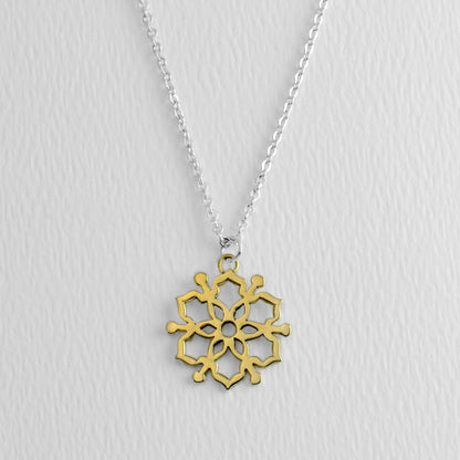 Moroccan Mandala Sterling & Brass 18 Inch Necklace