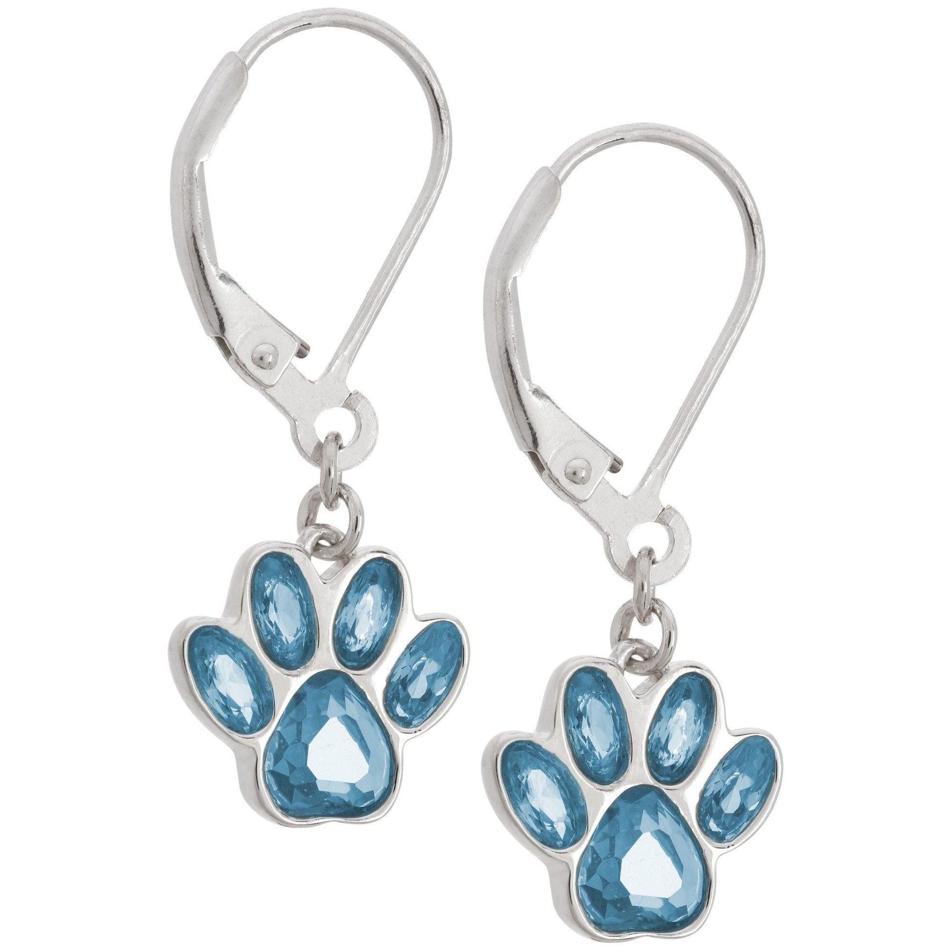 Paw Print Birthstone Dangling Sterling Earrings