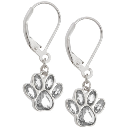 Paw Print Birthstone Dangling Sterling Earrings