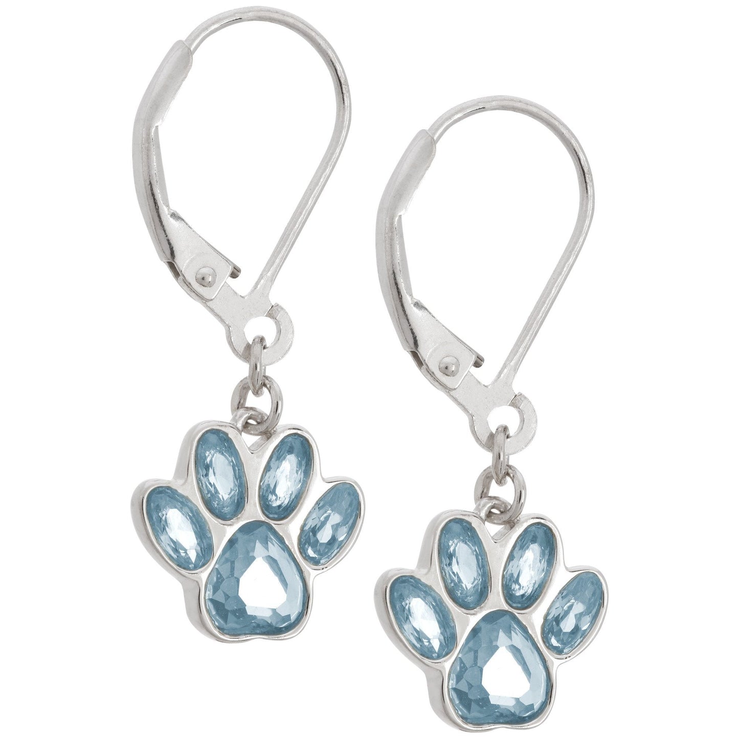 Paw Print Birthstone Dangling Sterling Earrings