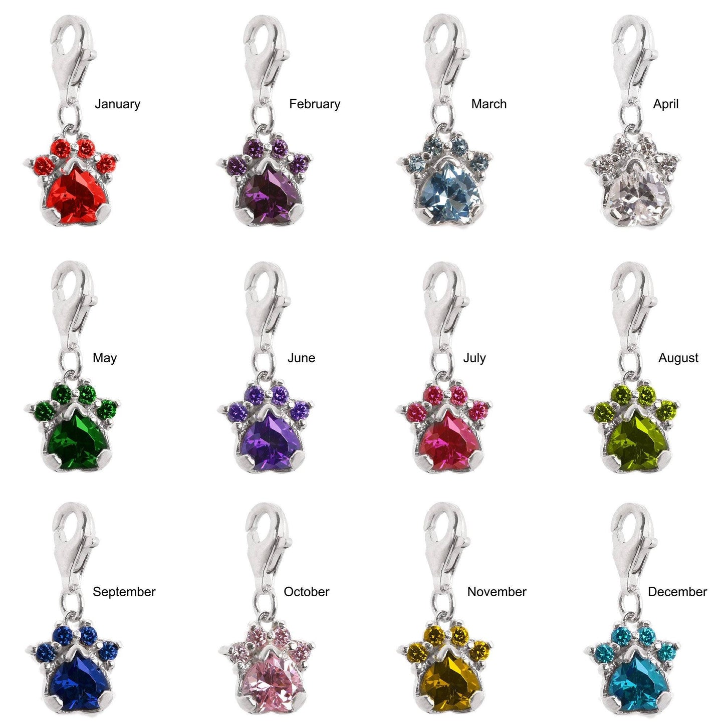 Paw Print Birthstone Charms