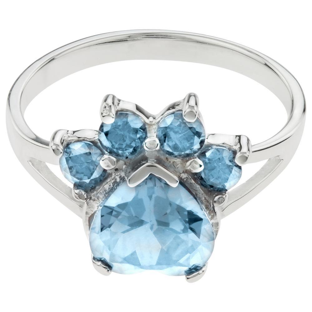 Paw Print Birthstone Sterling Ring