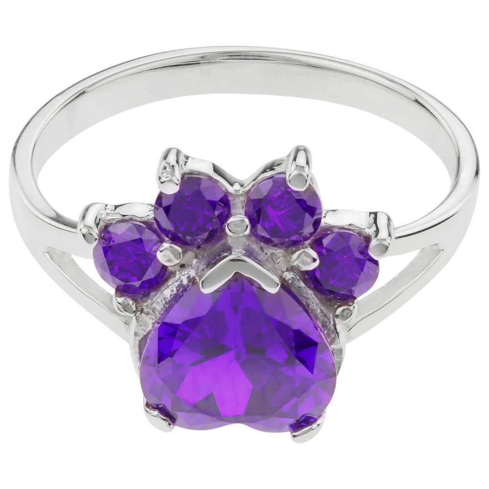 Paw Print Birthstone Sterling Ring