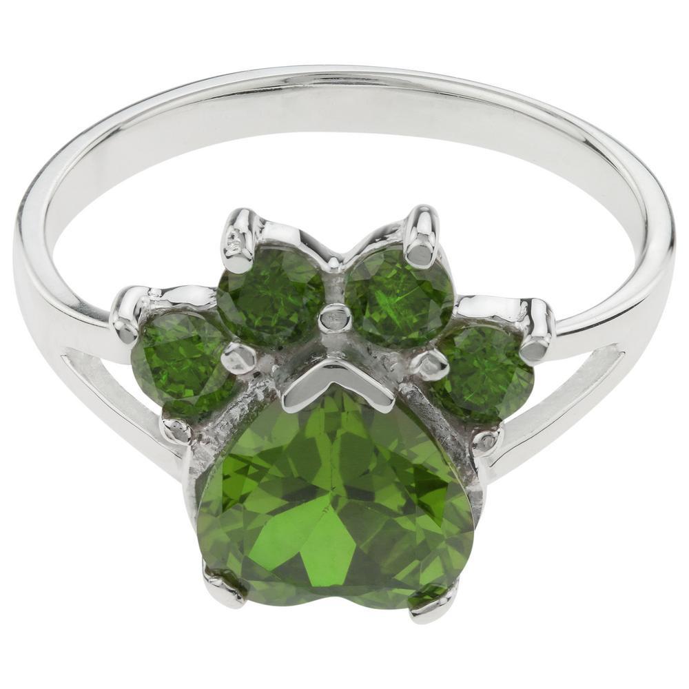 Paw Print Birthstone Sterling Ring