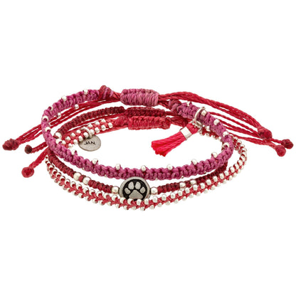 Paw Print Birthstone Woven Bracelet Set