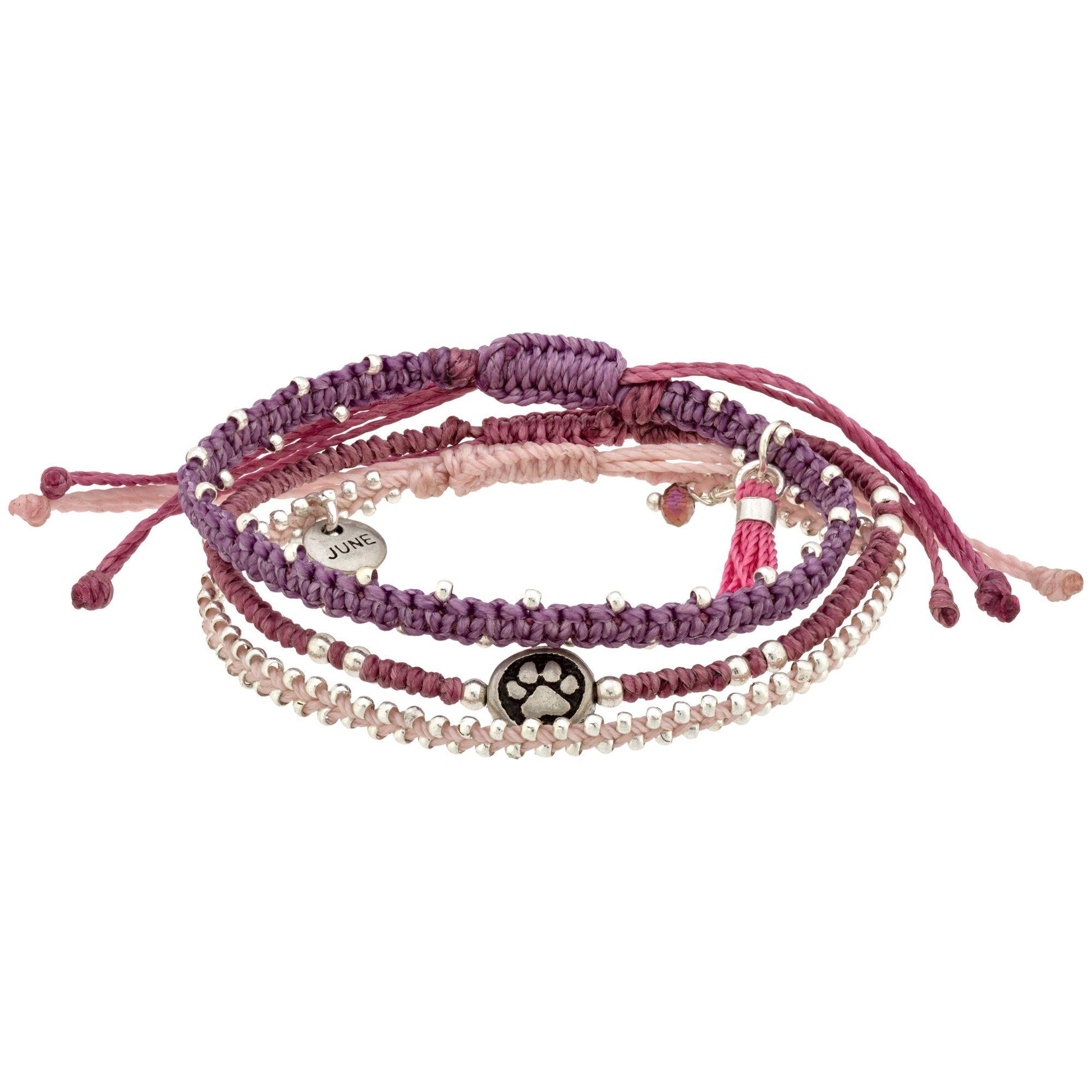 Paw Print Birthstone Woven Bracelet Set