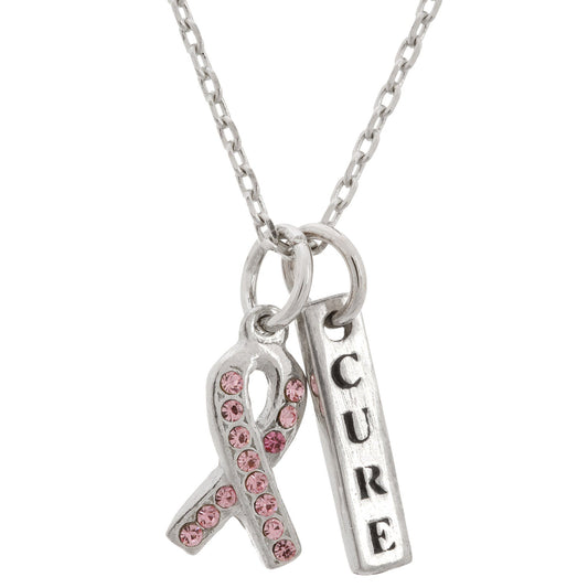 Promo - PROMO - Pink Ribbon Cure Pewter Necklace