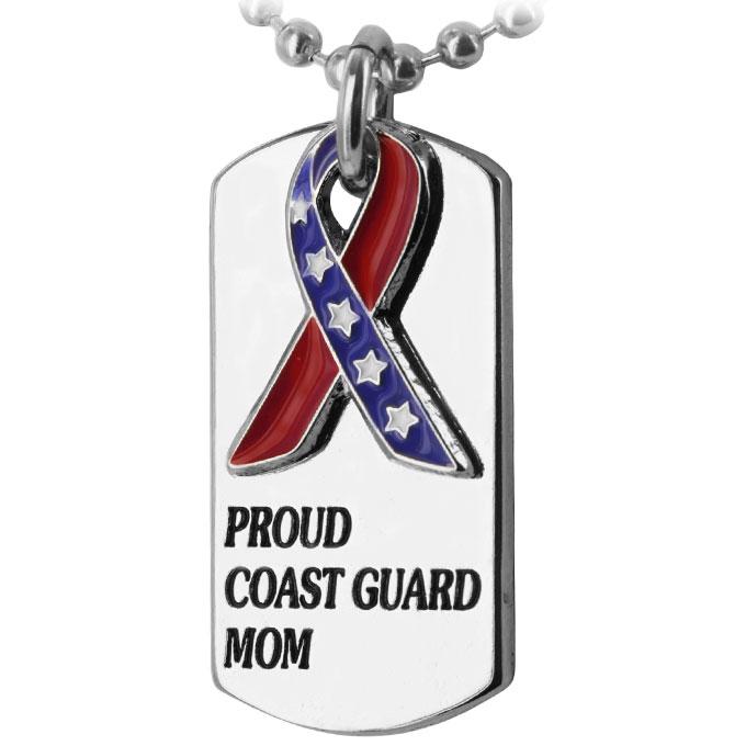 Proud Coast Guard Mom Flag Ribbon Dog Tag Necklace