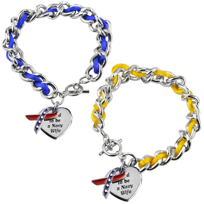 Proud To Be A Navy Wife Ribbon Charm Bracelet