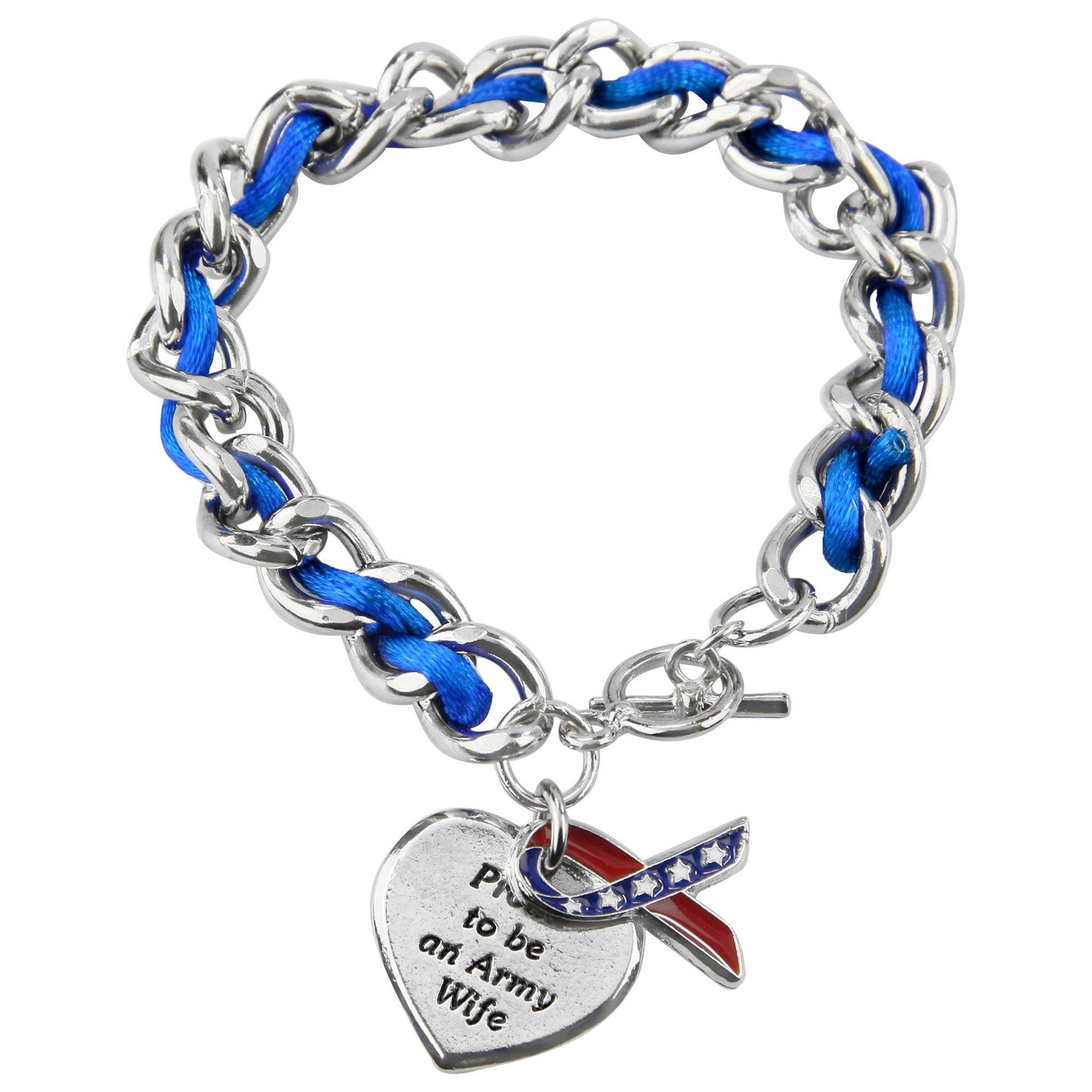 Proud To Be An Army Wife Ribbon Charm Bracelet