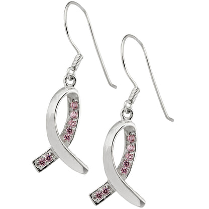 Sterling & Crystals Pink Ribbon Earrings