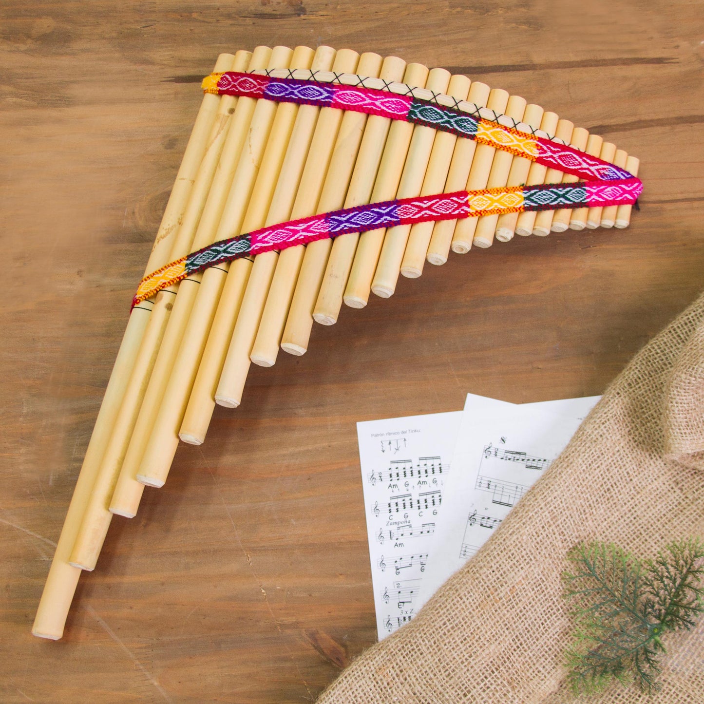 Andean Zampona Peruvian Bamboo Wind Panpipe with Case