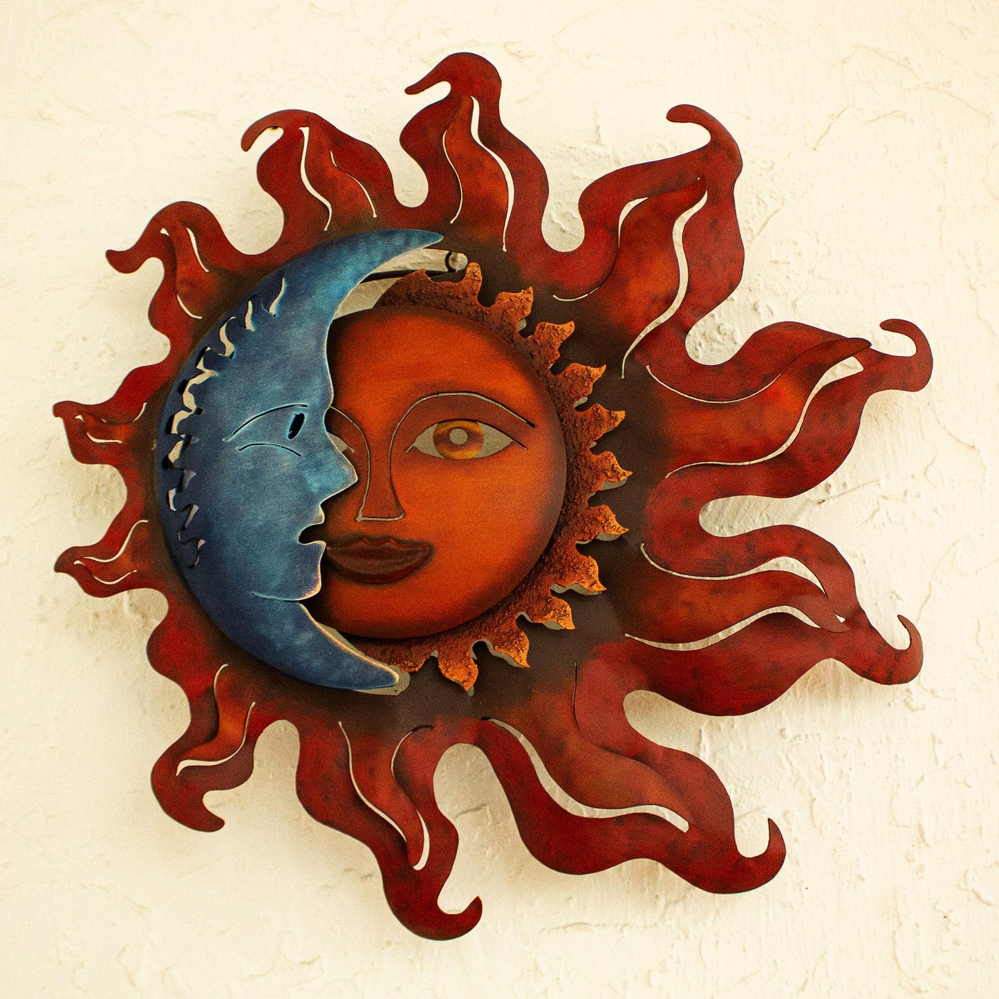 Eclipse Over Jalisco Handcrafted Sun and Moon Steel Wall Sconce from Mexico