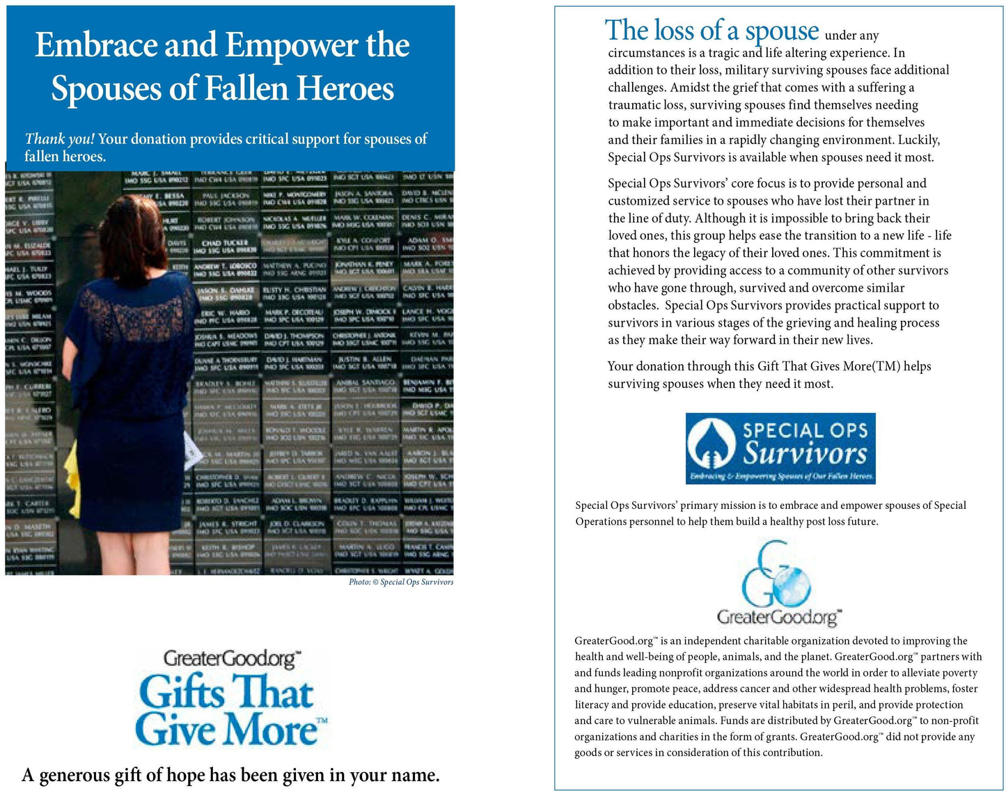 Donation - Embrace And Empower The Spouses Of Fallen Heroes