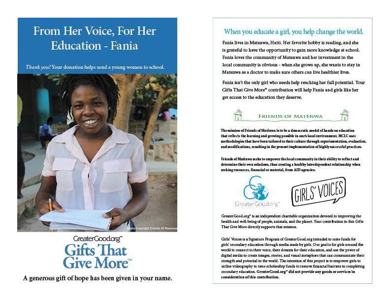 Donation - From Her Voice, For Her Education - Fania