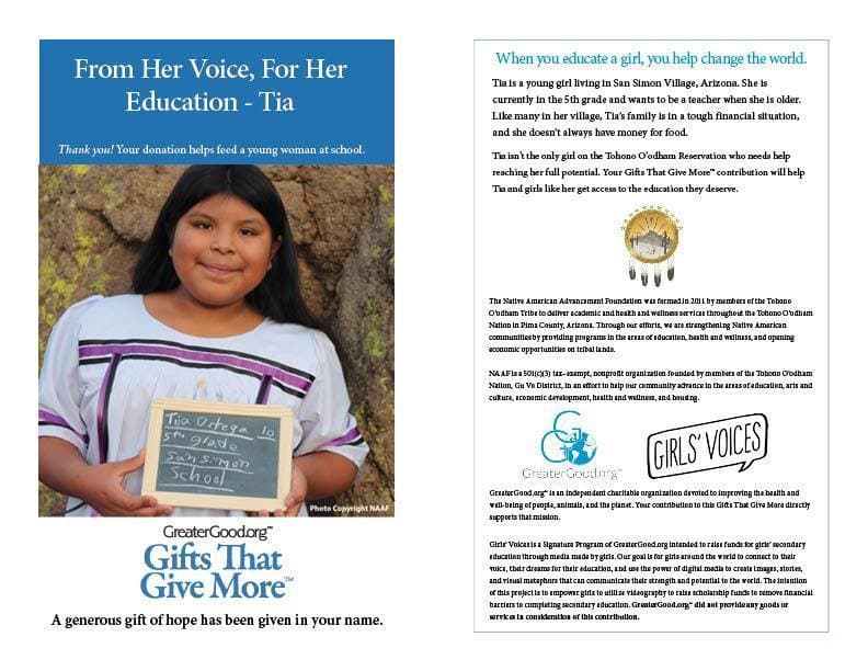 Donation - From Her Voice, For Her Education - Tia