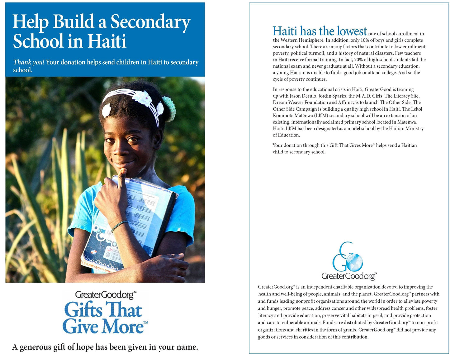 Donation - Help Build A Secondary School In Haiti