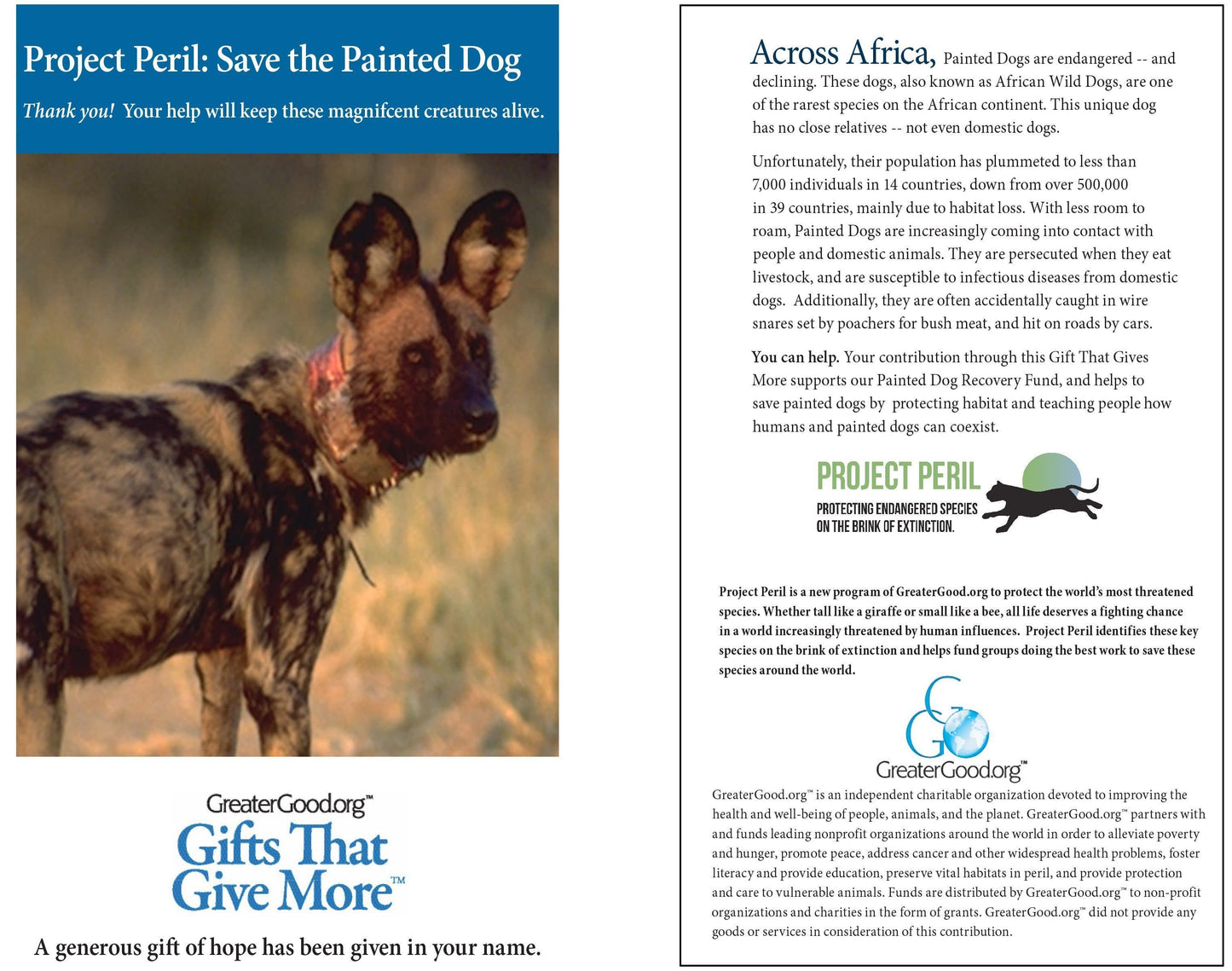 Donation - Project Peril: Help Save The Painted Dog