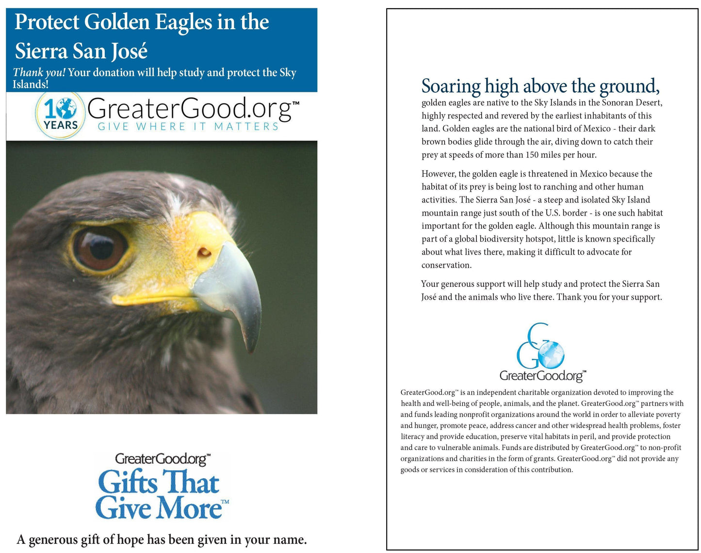 Donation - Protect Golden Eagles In The Sierra San José