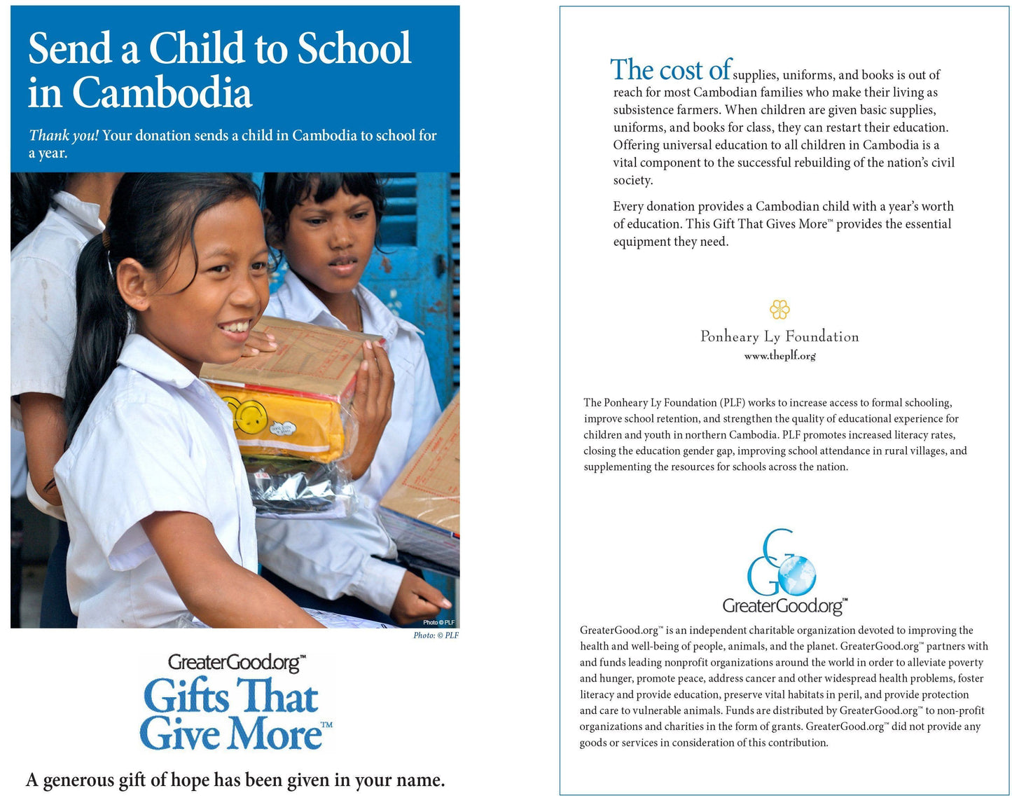 Donation - Send A Child To School In Cambodia