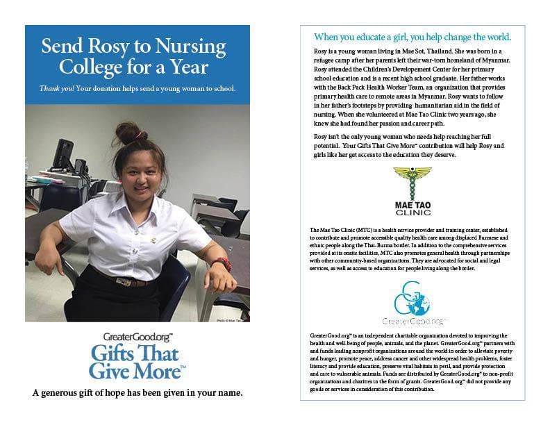 Donation - Send Rosy To Nursing College For A Year