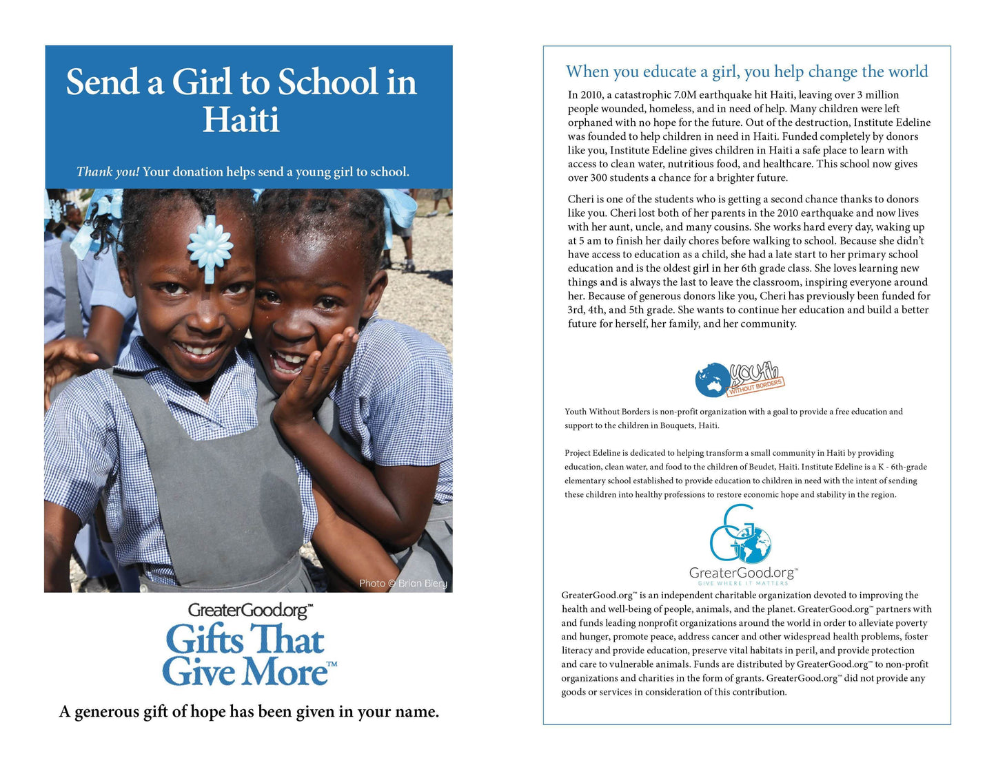 Send a Girl to School in Haiti